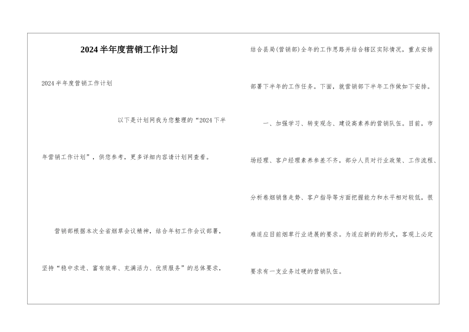 2024半年度营销工作计划_第1页