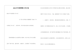 2024半年度营销工作计划