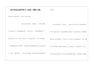 2024单位出纳年终个人总结