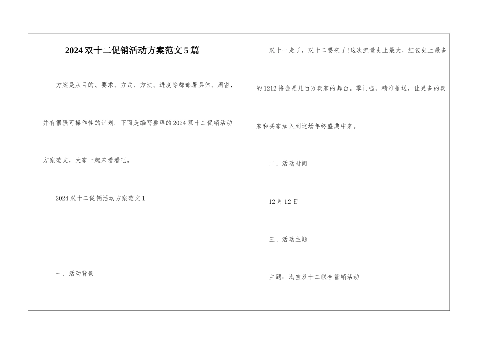 2024双十二促销活动方案范文5篇_第1页