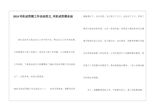 2024司机试用期工作总结范文司机试用期总结