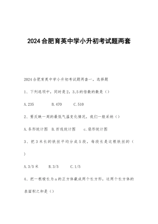 2024合肥育英中学小升初考试题两套