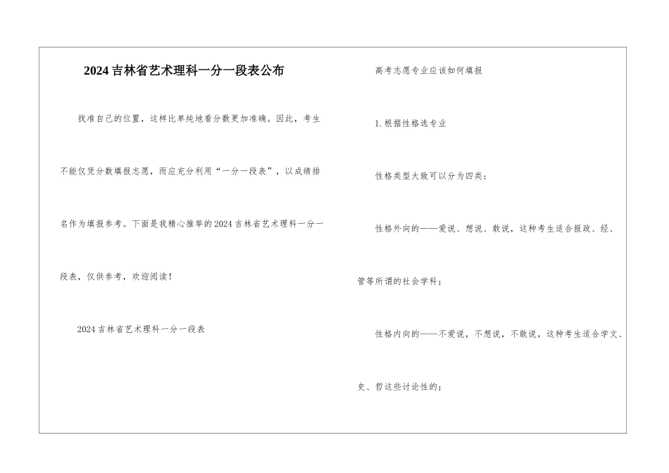 2024吉林省艺术理科一分一段表公布_第1页
