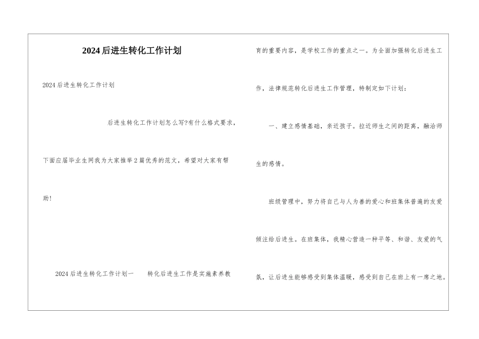 2024后进生转化工作计划_第1页
