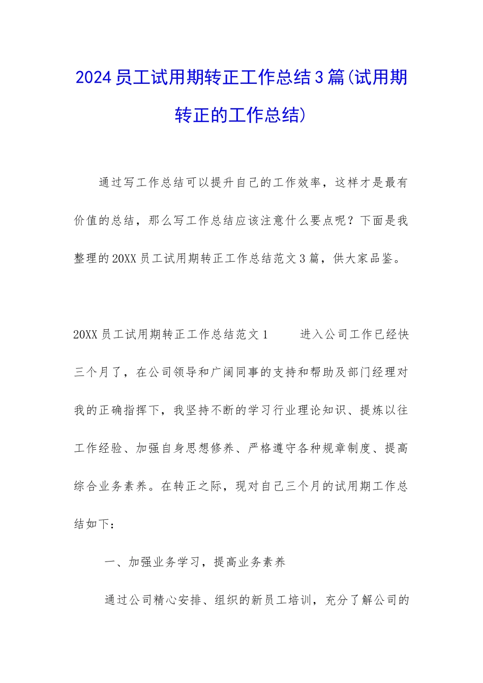 2024员工试用期转正工作总结3篇_第1页