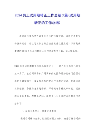 2024员工试用期转正工作总结3篇
