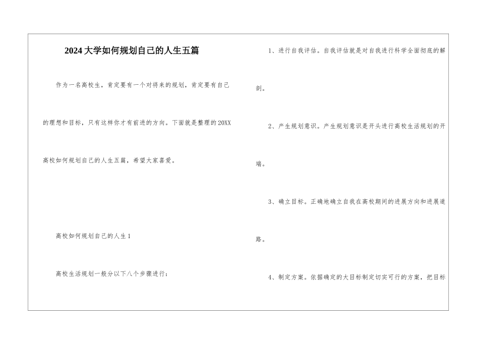 2024大学如何规划自己的人生五篇_第1页