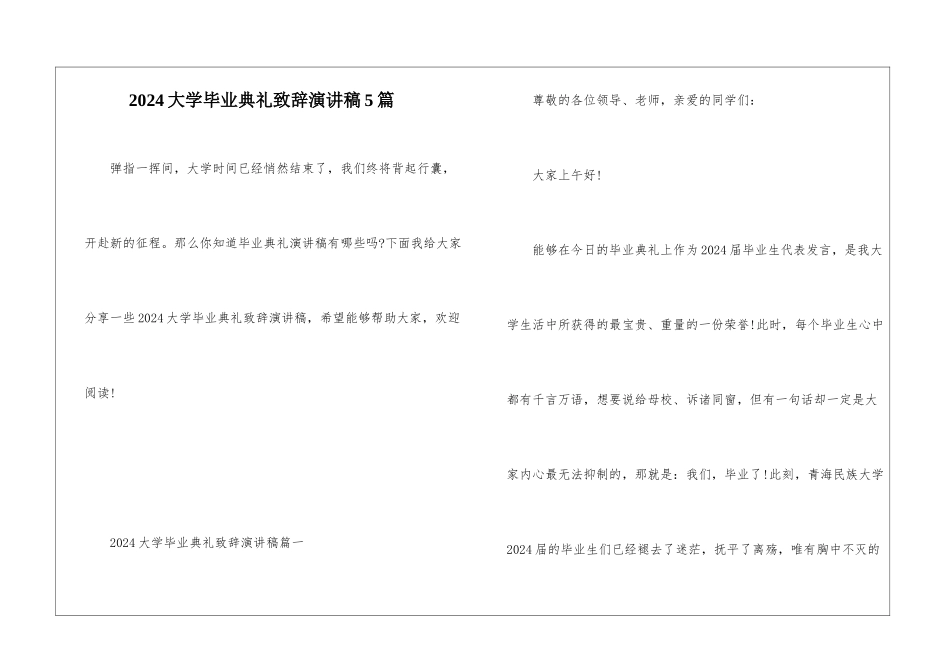 2024大学毕业典礼致辞演讲稿5篇_第1页