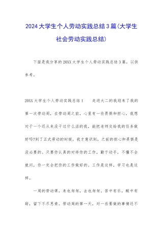 2024大学生个人劳动实践总结3篇