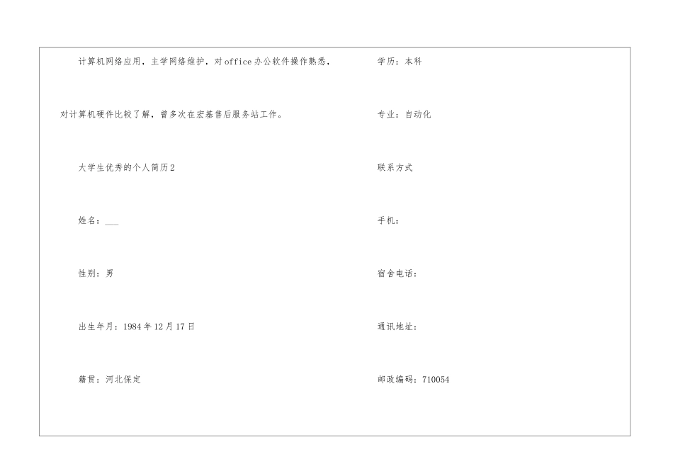 2024大学生优秀的个人简历5篇_第3页