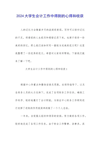 2024大学生会计工作中得到的心得和收获