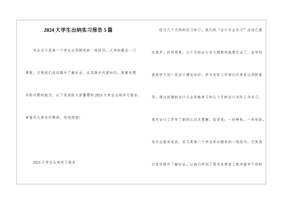 2024大学生出纳实习报告5篇_第1页