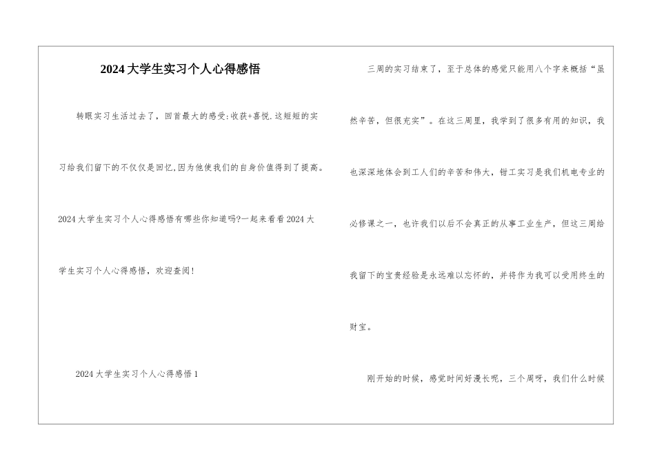 2024大学生实习个人心得感悟_第1页
