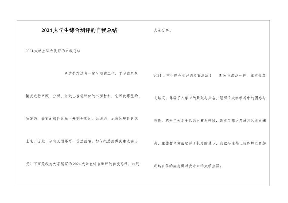 2024大学生综合测评的自我总结_第1页