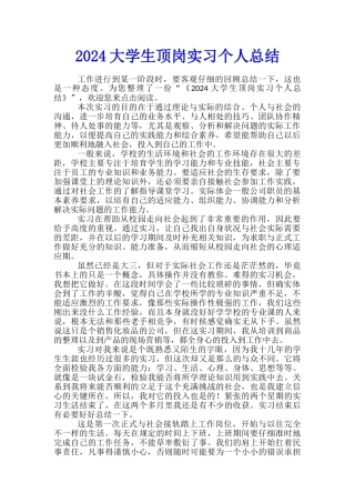 2024大学生顶岗实习个人总结