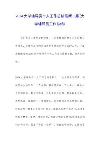 2024大学辅导员个人工作总结最新3篇