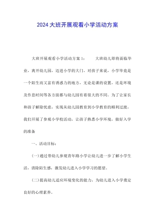 2024大班开展观看小学活动方案