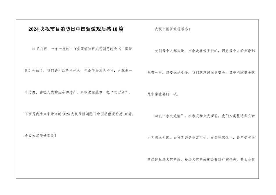 2024央视节目消防日中国骄傲观后感10篇_第1页