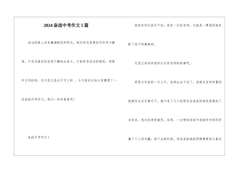 2024奋战中考作文5篇_第1页
