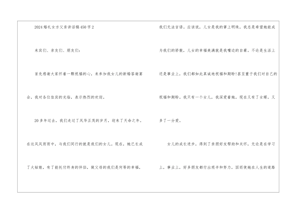 2024婚礼女方父亲讲话稿450字7篇_第3页