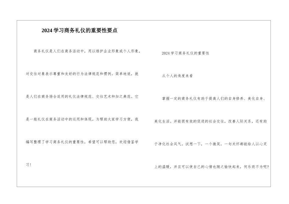 2024学习商务礼仪的重要性要点_第1页