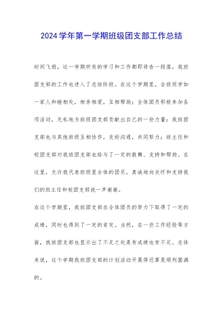 2024学年第一学期班级团支部工作总结-
