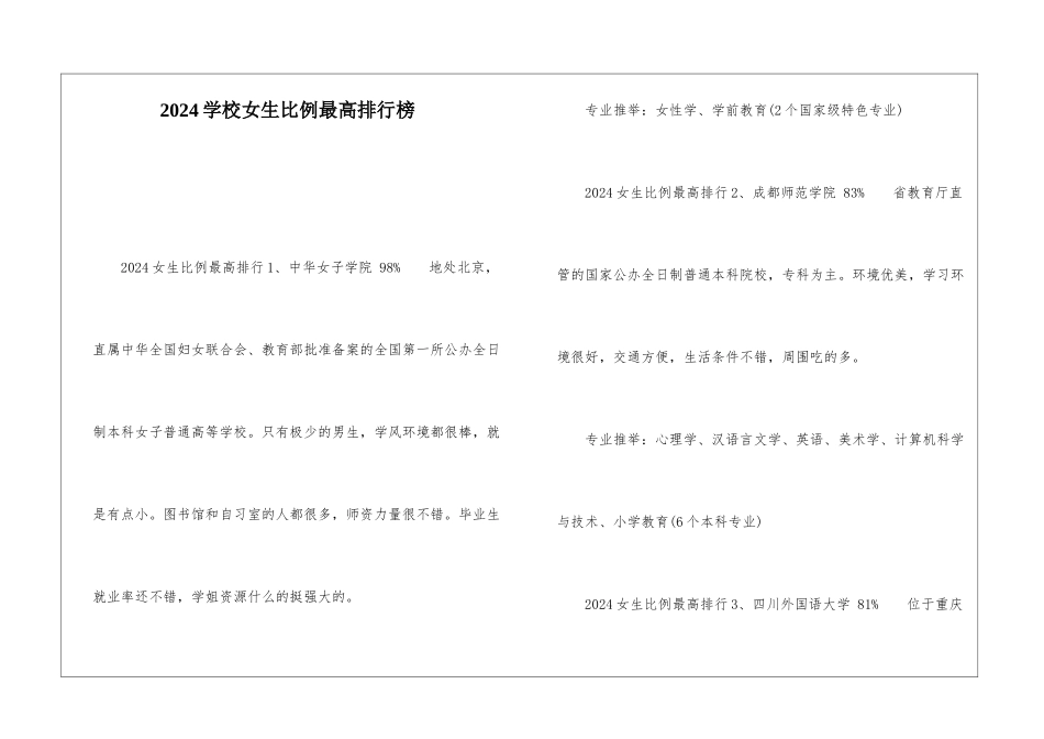 2024学校女生比例最高排行榜_第1页