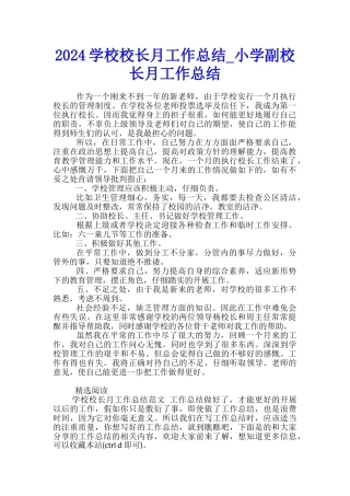 2024学校校长月工作总结-小学副校长月工作总结