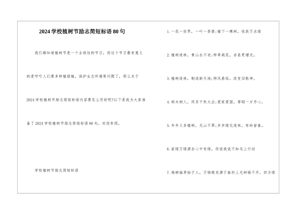 2024学校植树节励志简短标语80句_第1页