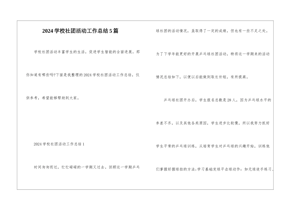 2024学校社团活动工作总结5篇_第1页