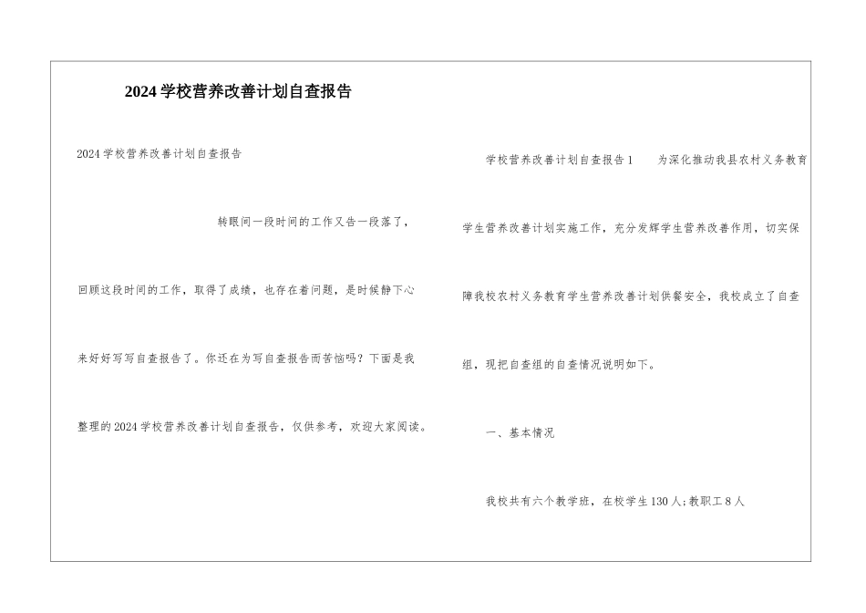 2024学校营养改善计划自查报告_第1页