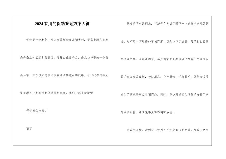 2024实用的促销策划方案5篇_第1页