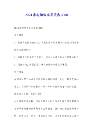 2024家电销售实习报告3000-