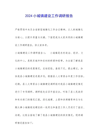 2024小城镇建设工作调研报告-