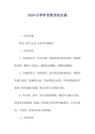 2024小学冬令营活动方案