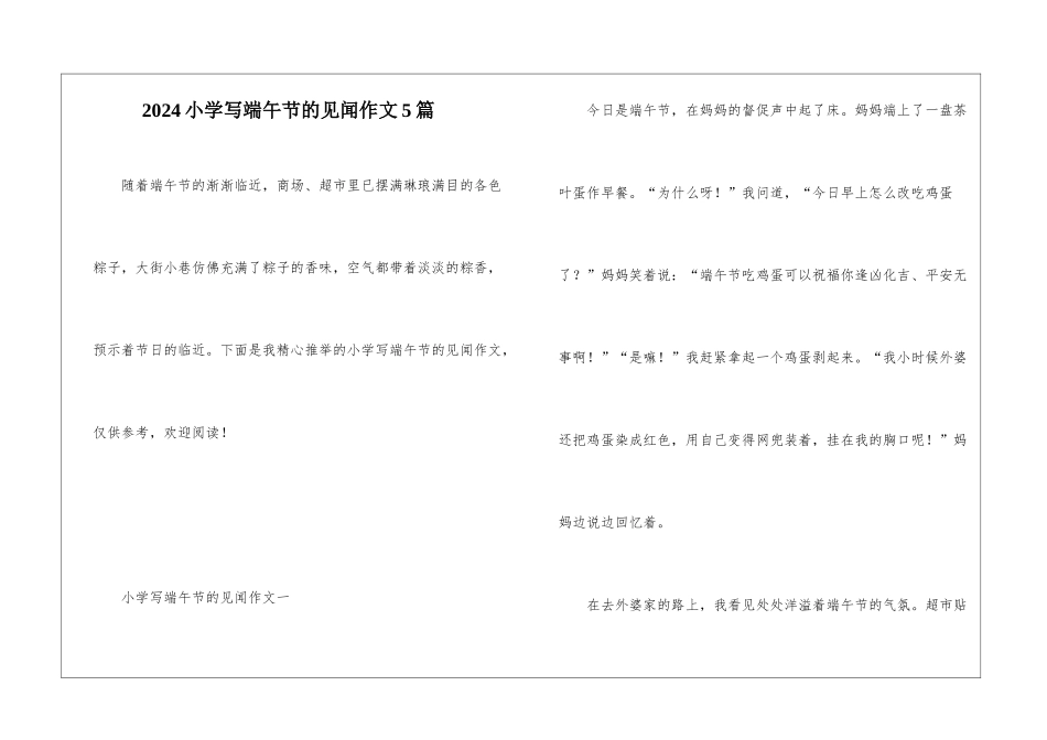 2024小学写端午节的见闻作文5篇_第1页