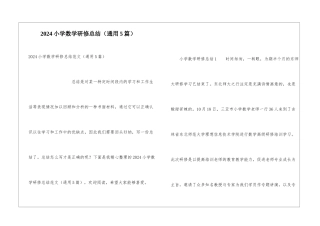 2024小学数学研修总结