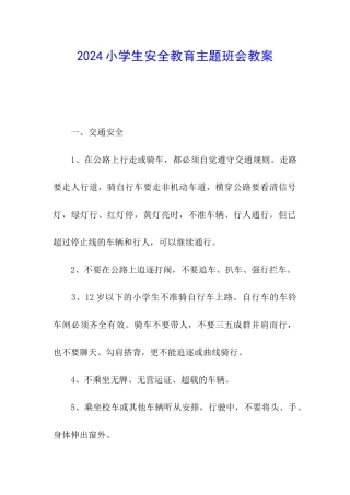 2024小学生安全教育主题班会教案