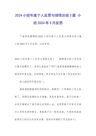 2024小班年度个人反思与领悟总结3篇-小班2024年5月反思