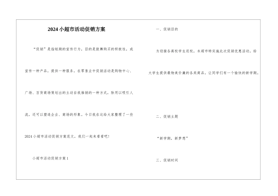 2024小超市活动促销方案_第1页