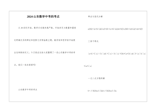 2024山东数学中考的考点