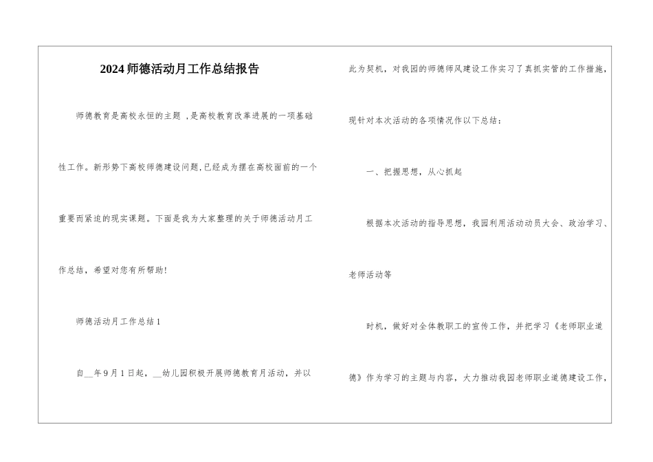 2024师德活动月工作总结报告_第1页