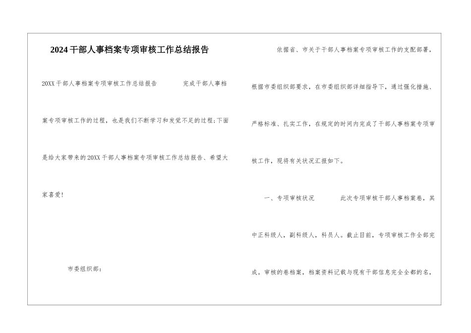 2024干部人事档案专项审核工作总结报告_第1页