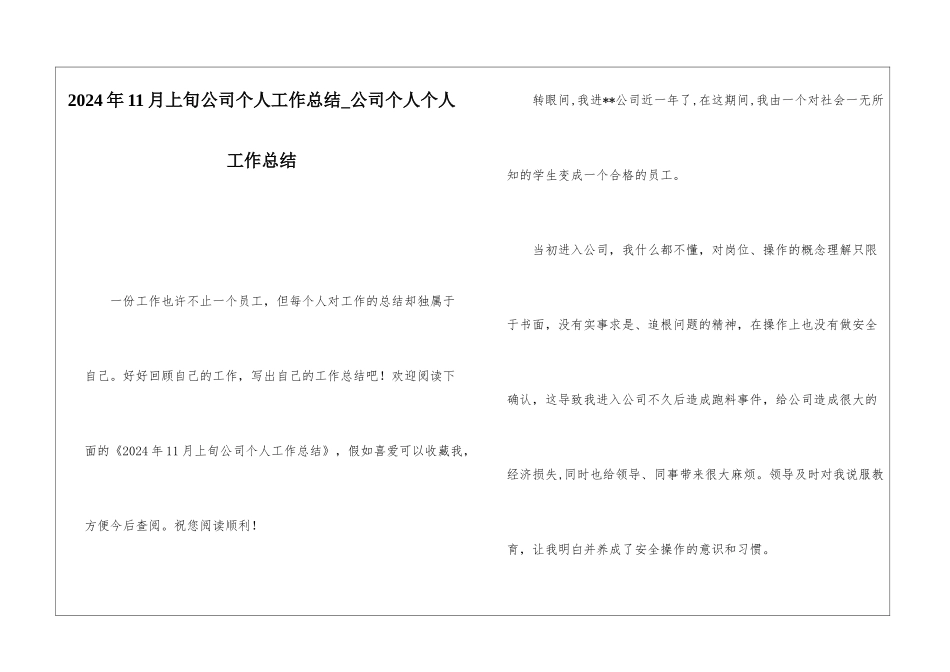 2024年11月上旬公司个人工作总结公司个人个人工作总结_第1页