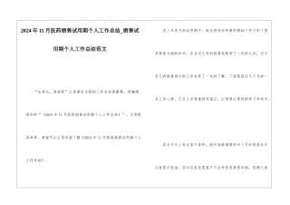 2024年11月医药销售试用期个人工作总结销售试用期个人工作总结范文