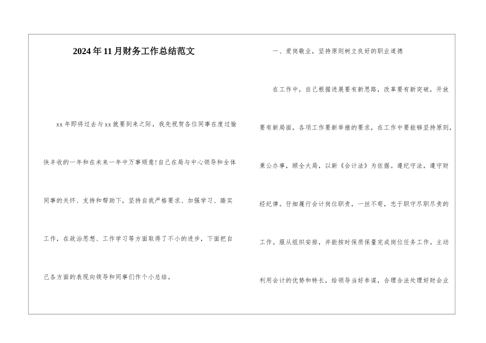 2024年11月财务工作总结范文_第1页