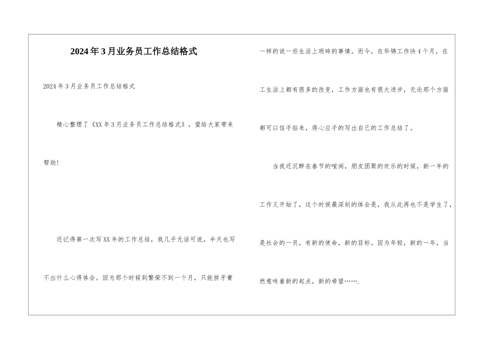 2024年3月业务员工作总结格式_第1页