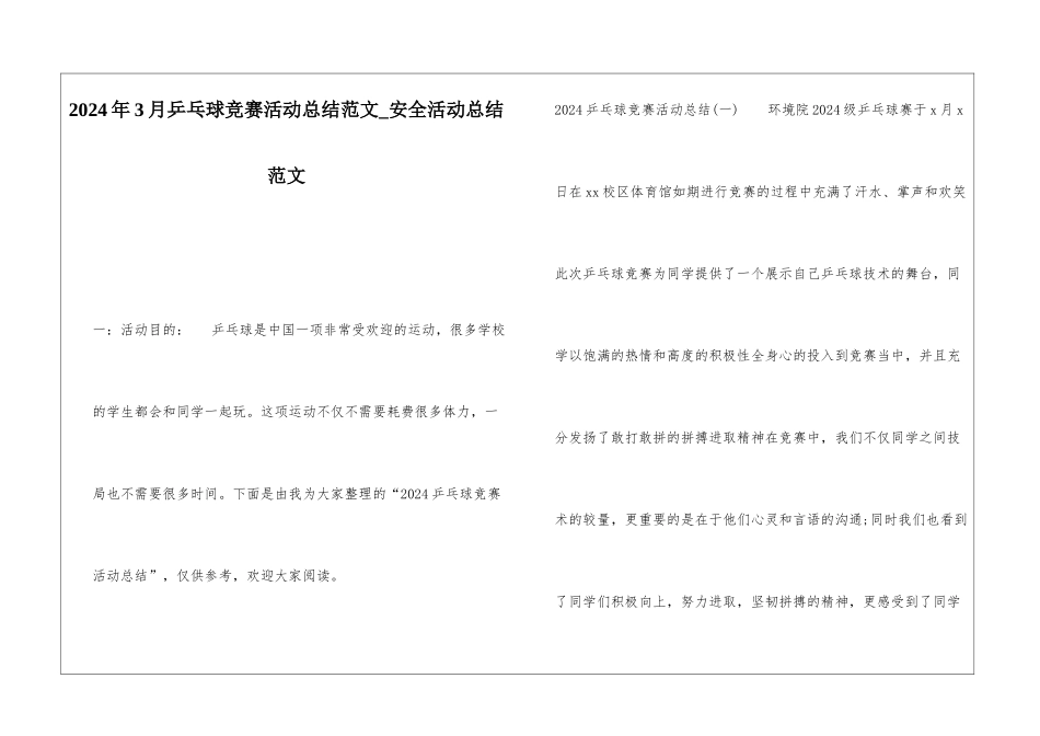 2024年3月乒乓球比赛活动总结范文安全活动总结范文_第1页