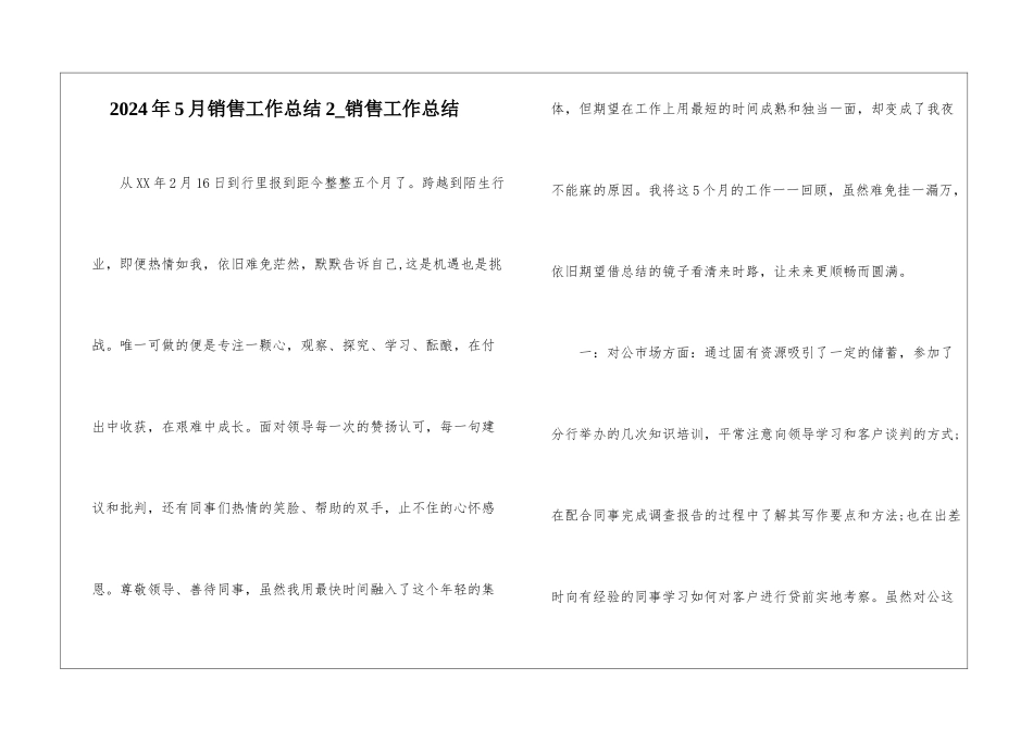 2024年5月销售工作总结2-销售工作总结_第1页