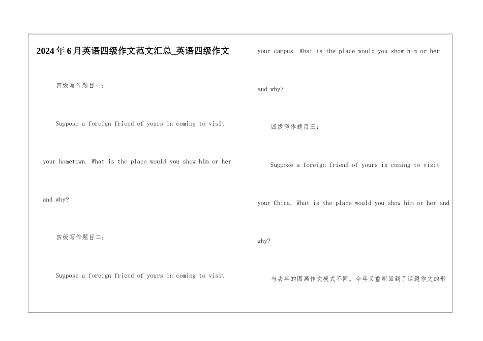 2024年6月英语四级作文范文汇总-英语四级作文_第1页